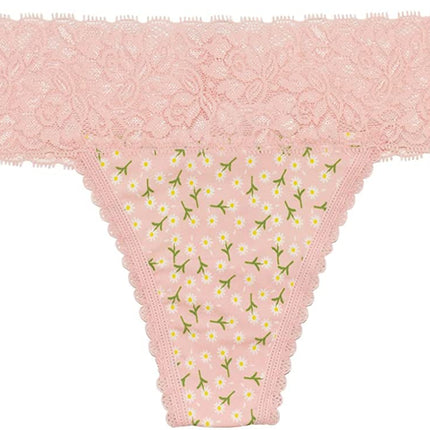 Ditsy Floral Laser Cut Thong with Lace Waistband