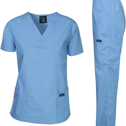 Medical Scrubs Set Unisex - V-Neck Top and Elastic Waist Pants Uniform for Healthcare Workers