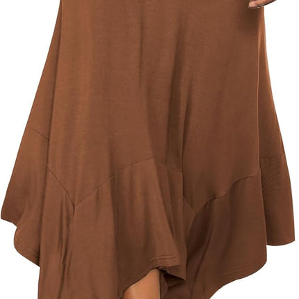 Women's Flowy Handkerchief Hemline Midi Skirt - Elastic Waist Asymmetrical Hem