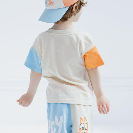 Bluey 3-Piece Kids Outfit Set - T-Shirt, Shorts & Baseball Cap for Toddlers to Big Kids