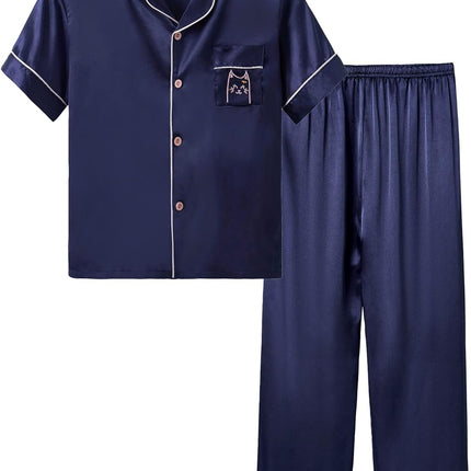 Girls Satin Pajama Set - Silky Button Down PJ with Shorts Size 6-16