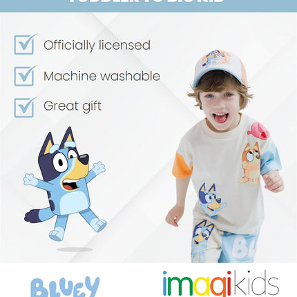 Bluey 3-Piece Kids Outfit Set - T-Shirt, Shorts & Baseball Cap for Toddlers to Big Kids
