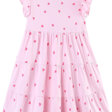 Girls Cotton Dress - Ruffle Sleeve Tiered A-Line Midi Sundress