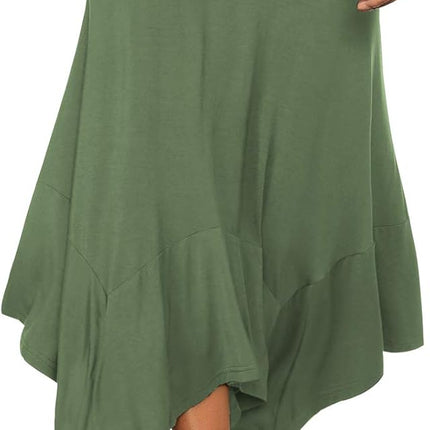 Women's Flowy Handkerchief Hemline Midi Skirt - Elastic Waist Asymmetrical Hem