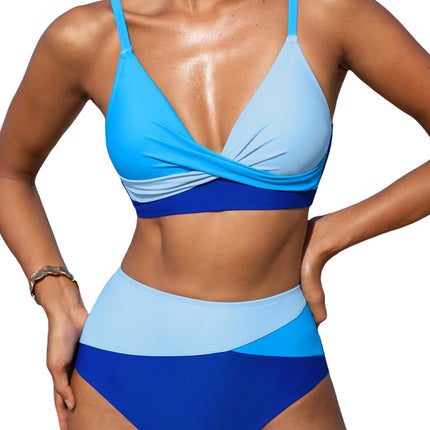 Women's High Waisted Bikini Set - V Neck Twist Front Two Piece Swimsuit with Adjustable Straps