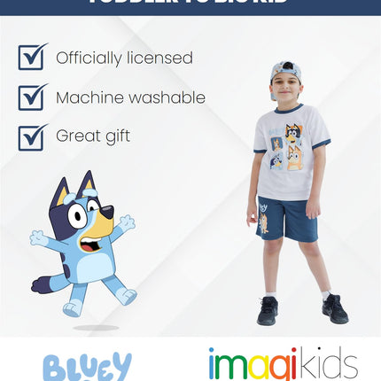 Bluey 3-Piece Kids Outfit Set - T-Shirt, Shorts & Baseball Cap for Toddlers to Big Kids