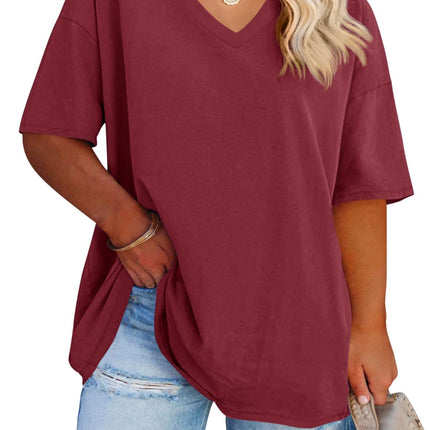 Cato Fashions Online - Women's Plus Size V-Neck Cotton T-Shirts - Summer Half Sleeve Casual Loose Fit Tunic Tops