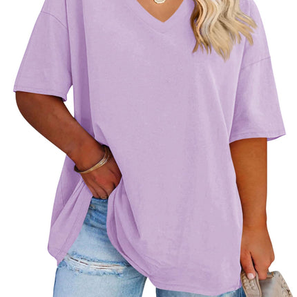 Cato Fashions Online - Women's Plus Size V-Neck Cotton T-Shirts - Summer Half Sleeve Casual Loose Fit Tunic Tops