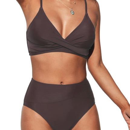 Women's High Waisted Bikini Set - V Neck Twist Front Two Piece Swimsuit with Adjustable Straps