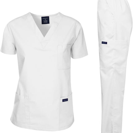 Medical Scrubs Set Unisex - V-Neck Top and Elastic Waist Pants Uniform for Healthcare Workers