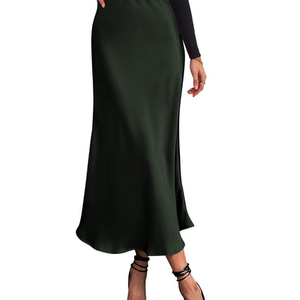 Women's High Waist Satin Midi Skirt - Elegant A-Line Flowy Party Wedding Skirt
