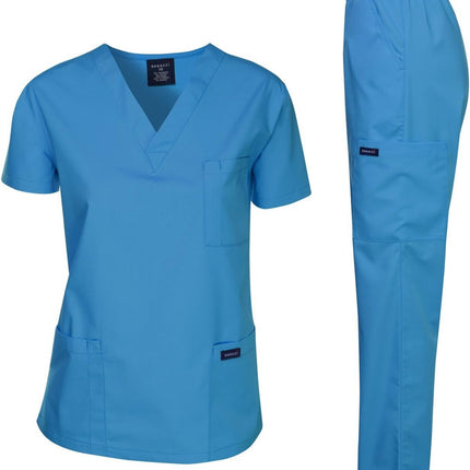 Medical Scrubs Set Unisex - V-Neck Top and Elastic Waist Pants Uniform for Healthcare Workers