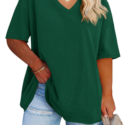 Cato Fashions Online - Women's Plus Size V-Neck Cotton T-Shirts - Summer Half Sleeve Casual Loose Fit Tunic Tops