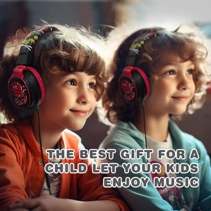 Kids Headphones Volume Limited 85/94dB - Wired Over-Ear Foldable Headset with Microphone Pink