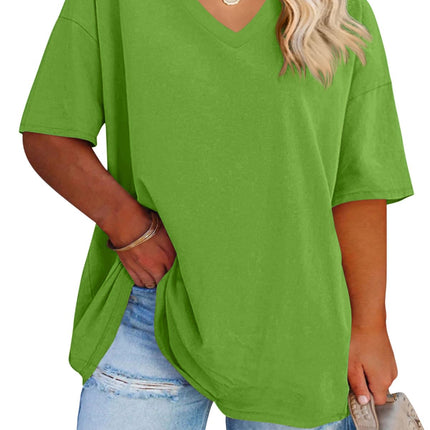Cato Fashions Online - Women's Plus Size V-Neck Cotton T-Shirts - Summer Half Sleeve Casual Loose Fit Tunic Tops