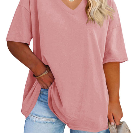 Cato Fashions Online - Women's Plus Size V-Neck Cotton T-Shirts - Summer Half Sleeve Casual Loose Fit Tunic Tops