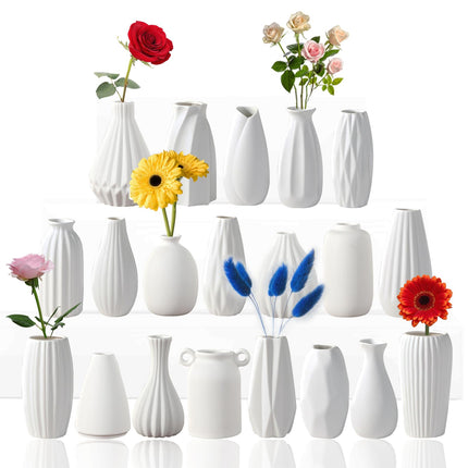 White Ceramic Bud Vases Set of 10 - 5 Inch Small Mini Vases for Flowers Centerpieces Decor