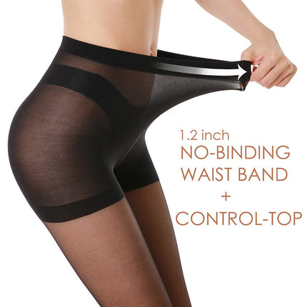 Women's 20D Sheer Control Top Pantyhose - 3 Pack Ultra Thin Tights with Reinforced Toes