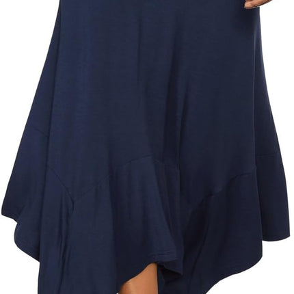 Women's Flowy Handkerchief Hemline Midi Skirt - Elastic Waist Asymmetrical Hem