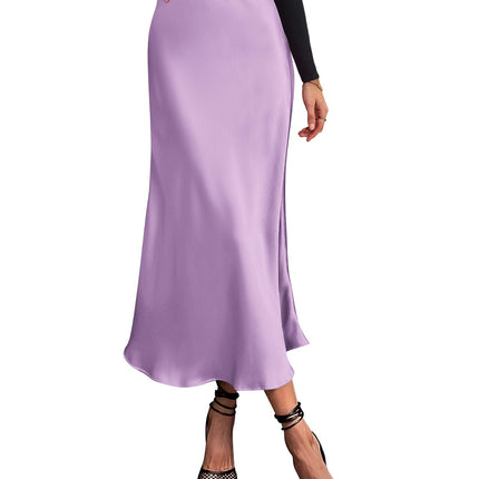Women's High Waist Satin Midi Skirt - Elegant A-Line Flowy Party Wedding Skirt