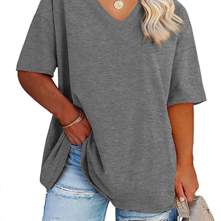Cato Fashions Online - Women's Plus Size V-Neck Cotton T-Shirts - Summer Half Sleeve Casual Loose Fit Tunic Tops