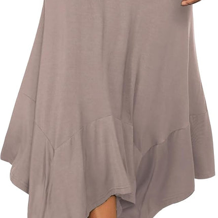 Women's Flowy Handkerchief Hemline Midi Skirt - Elastic Waist Asymmetrical Hem
