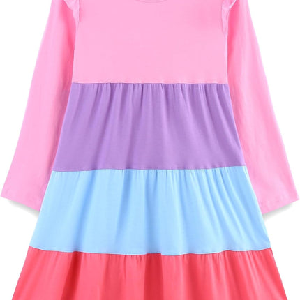 Girls Cotton Dress - Ruffle Sleeve Tiered A-Line Midi Sundress