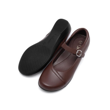 Mary Jane Flats for Women - Comfortable Round Toe Ballet Flats with Buckle Strap Work Shoes