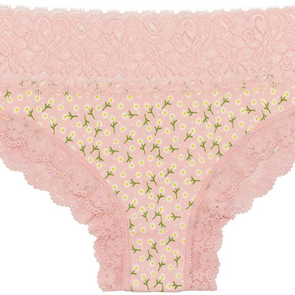 Ditsy Floral and Lace Laser Cut Bikini with Lace Waistband