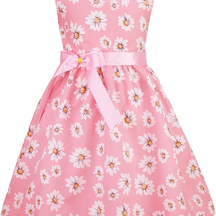 Girls Floral Cotton Dress - Sleeveless Summer Dress with Zipper Closure
