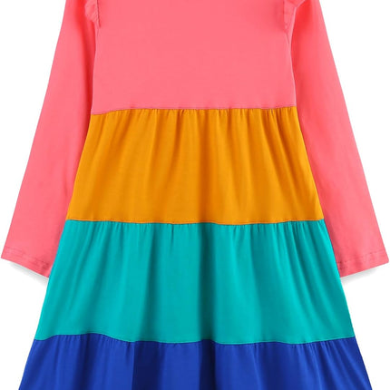 Girls Cotton Dress - Ruffle Sleeve Tiered A-Line Midi Sundress