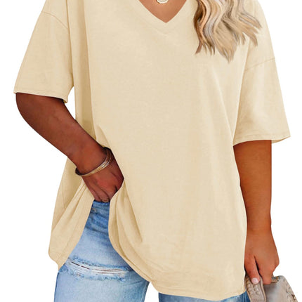 Cato Fashions Online - Women's Plus Size V-Neck Cotton T-Shirts - Summer Half Sleeve Casual Loose Fit Tunic Tops