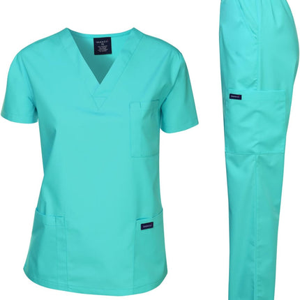 Medical Scrubs Set Unisex - V-Neck Top and Elastic Waist Pants Uniform for Healthcare Workers