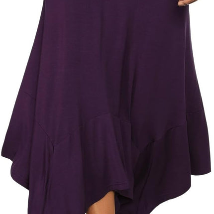 Women's Flowy Handkerchief Hemline Midi Skirt - Elastic Waist Asymmetrical Hem