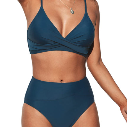 Women's High Waisted Bikini Set - V Neck Twist Front Two Piece Swimsuit with Adjustable Straps