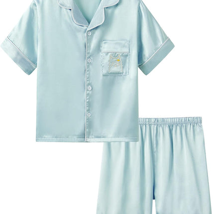 Girls Satin Pajama Set - Silky Button Down PJ with Shorts Size 6-16