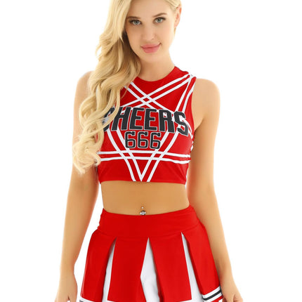 Cheerleader Costume - Women's Crop Top with Pleated Mini Skirt Uniform