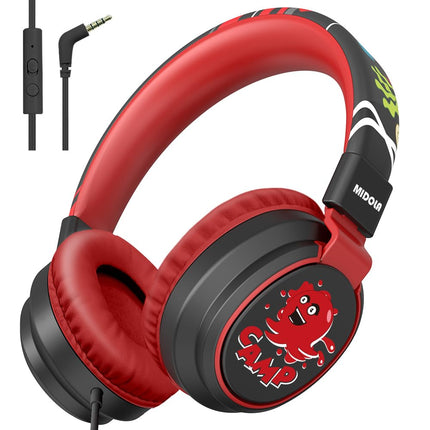 Kids Headphones Volume Limited 85/94dB - Wired Over-Ear Foldable Headset with Microphone Pink