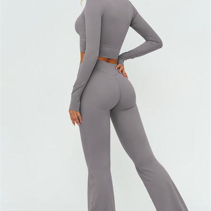 The Lushness Long Sleeve Crop Top Flared Leggings 2-Piece Set