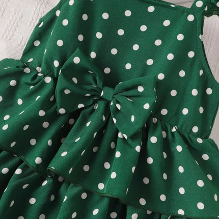 Bow Polka Dot Square Neck Layered Dress