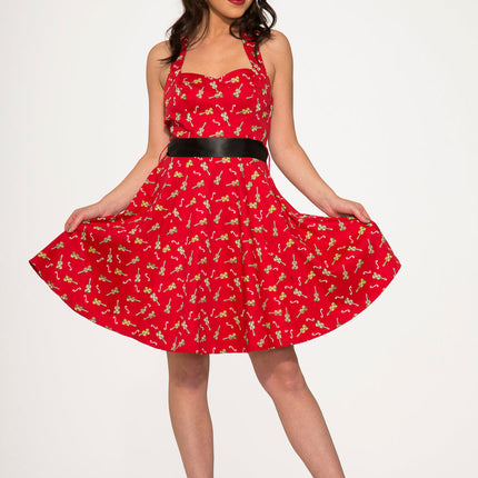 6376 Red Violin Halter Swing Dress