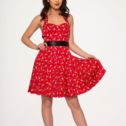 6376 Red Violin Halter Swing Dress