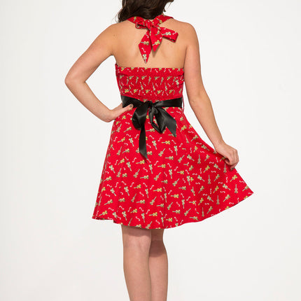 6376 Red Violin Halter Swing Dress