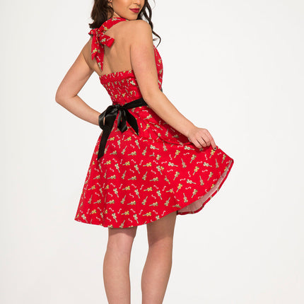 6376 Red Violin Halter Swing Dress