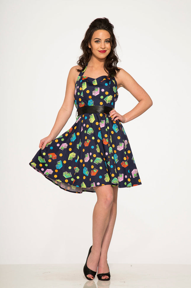 6376 Blue Arcade Halter Dress