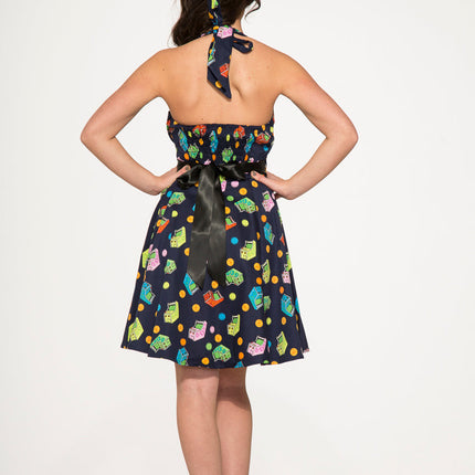 6376 Blue Arcade Halter Dress