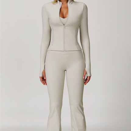 The Refresh Jacket Sports Bra Flared Leggings 3-Piece Set