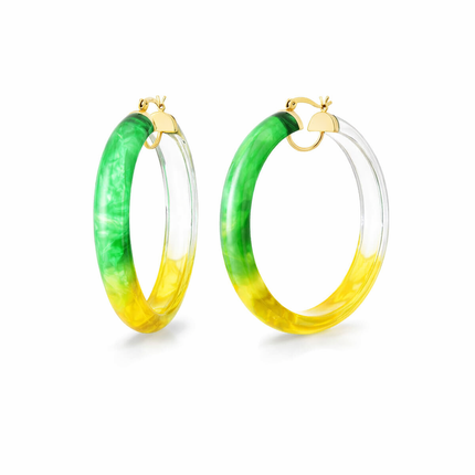 Tie Dye Lucite Hoops in Green & Yellow