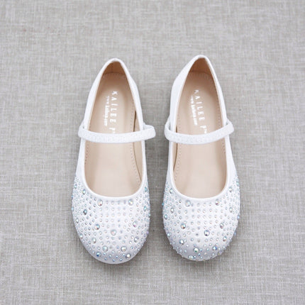 Satin Mary Jane Flats With Rhinestones Embellishment