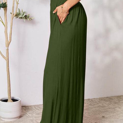 Basic Bae Full Size Smocked Wide Waistband Wide Leg Women Pants